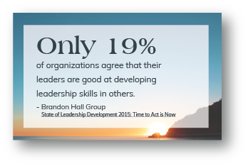 Quote: "Only 19% of organizations agree that their leaders are good at developing leadership skills in others" Brandon Hall Group